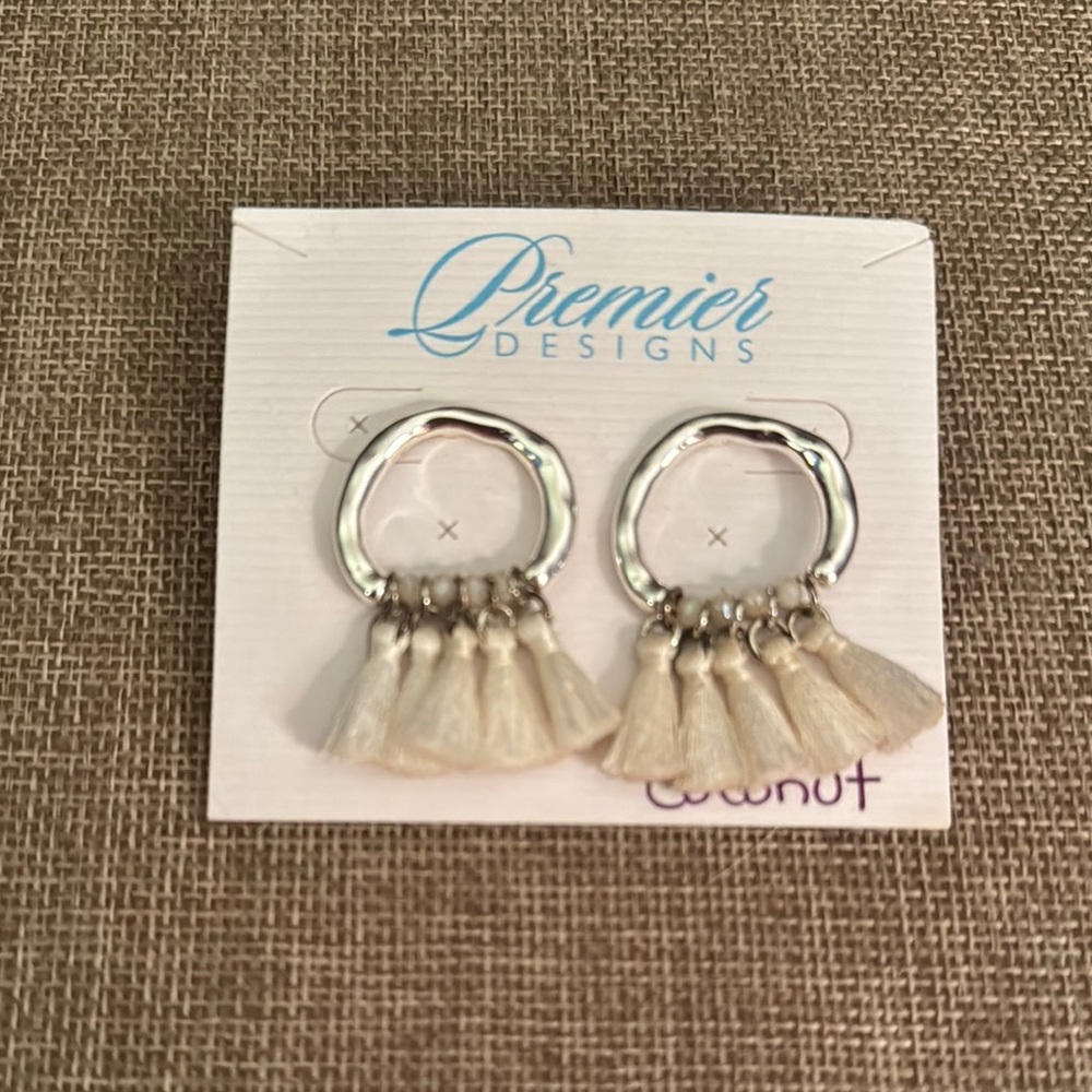 Premier Designs Silver and Cream Tassel Earrings